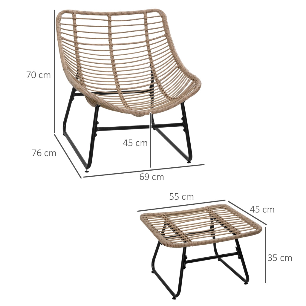 Poltrona da giardino con poggiapiedi in resina rattan e cuscini ¨C zephmum ¨C naturale