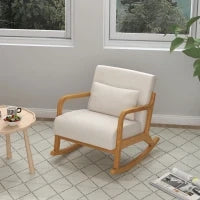 Sedia a Dondolo in stile Retrò, Legno di Gomma, 64.5 cm x 92 cm x 81.5 cm, Beige e Marrone