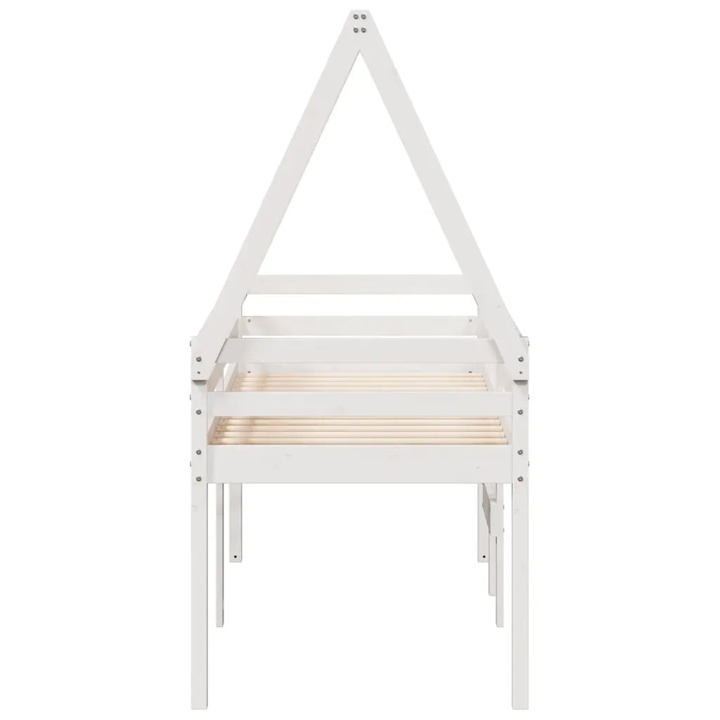 Letto singolo | Letto per adulti | Letto a Soppalco con Tetto Bianco 90x200 cm in Legno di Pino
