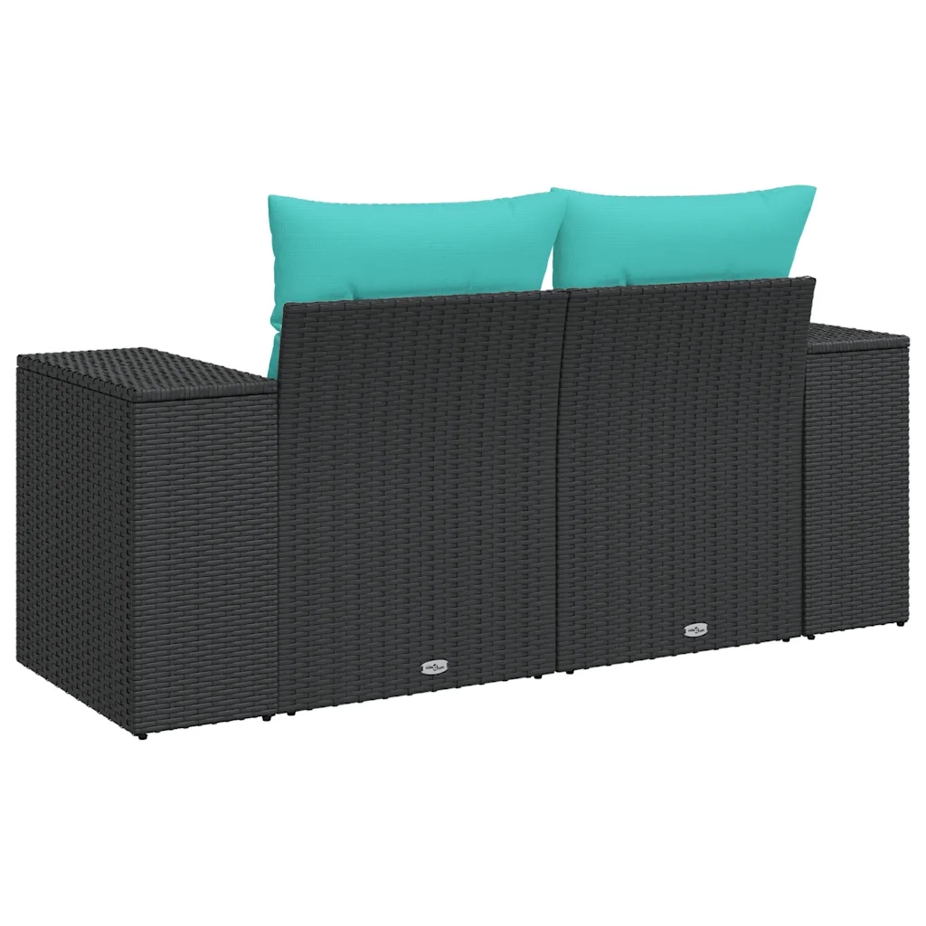 Divano da Giardino con Cuscini a 2 Posti Nero in Polyrattan 366046
