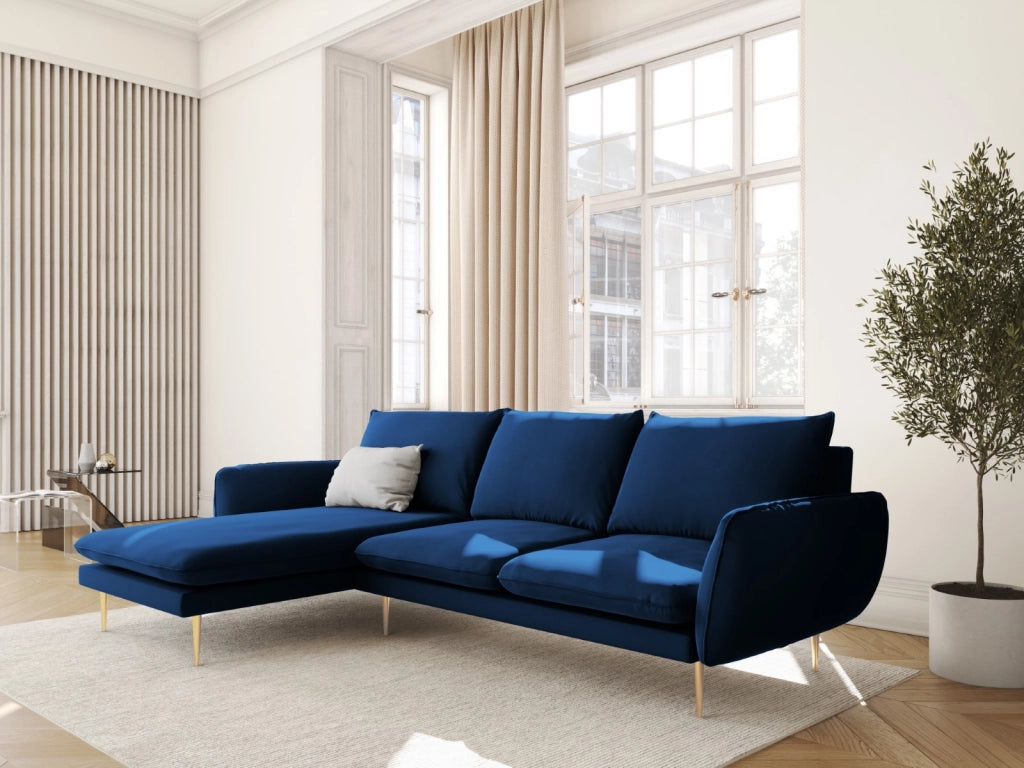 Cosmopolitan Design - Divano angolare sinistro "Vienna" 5 posti in velluto blu reale 