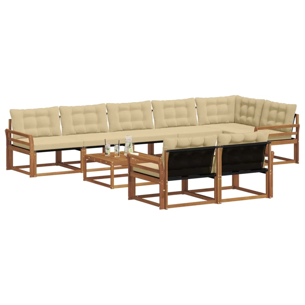 Set di divani da esterno con cuscino 9 pcs Naturale e Beige 3369604