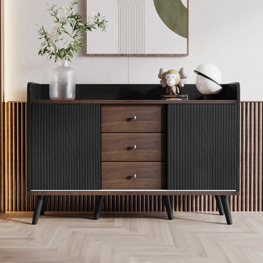 Credenza e Madia con 2 Ante Scorrevoli; 3 Cassetti; Ripiani Regolabili; Stile Moderno; in Pannelli di Particelle; 117;5??40??80 cm; Nero