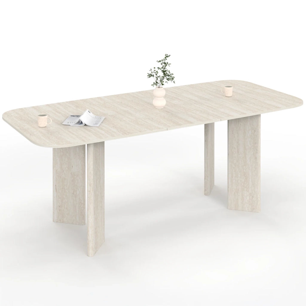 IDMarket - CAPUCINE Tavolo da pranzo rettangolare rotondo allungabile per 6-10 persone con 4 gambe arrotondate in stile travertino 160-200