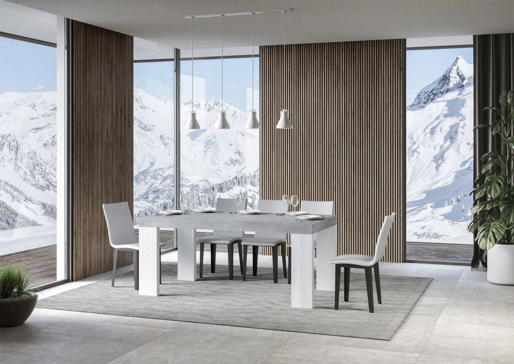 Tavolo Allungabile 160/264x90x77 cm Roxell Mix piano Cemento gambe Bianco Frassino