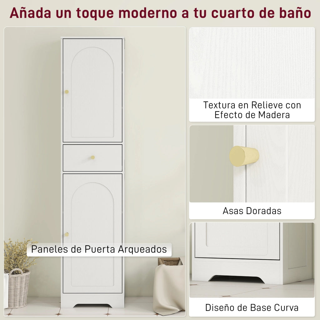 Armadio Bagno Stretto con 2 Porte, Cassetto e Ripiani Ajustables ¨C Minimal ¨C 40x29,5x170 cm Bianco Veteado