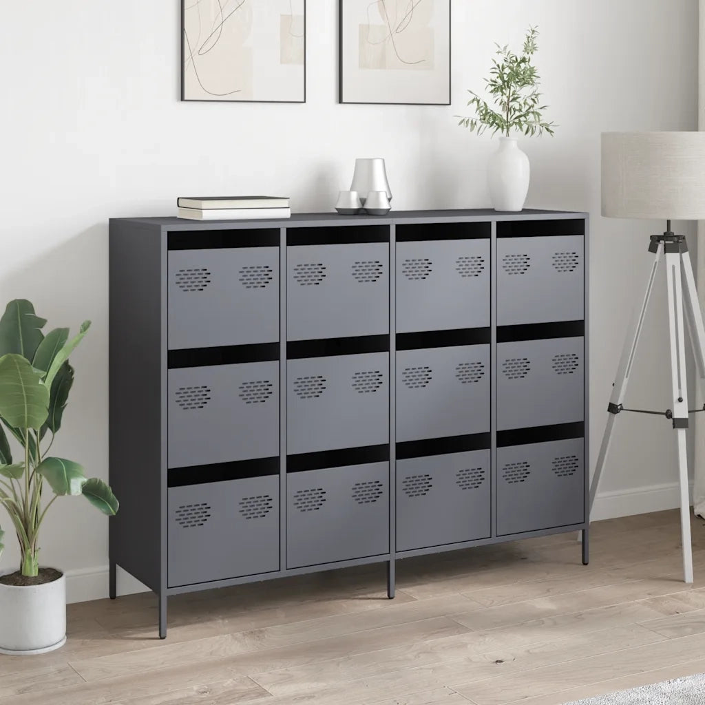Credenza Antracite 135x39x103,5 cm in Acciaio Laminato a Freddo