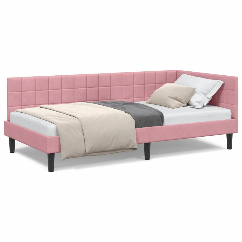 vidaXL Cornice del letto ad angolo Rosa 100 x 200 cm Velluto