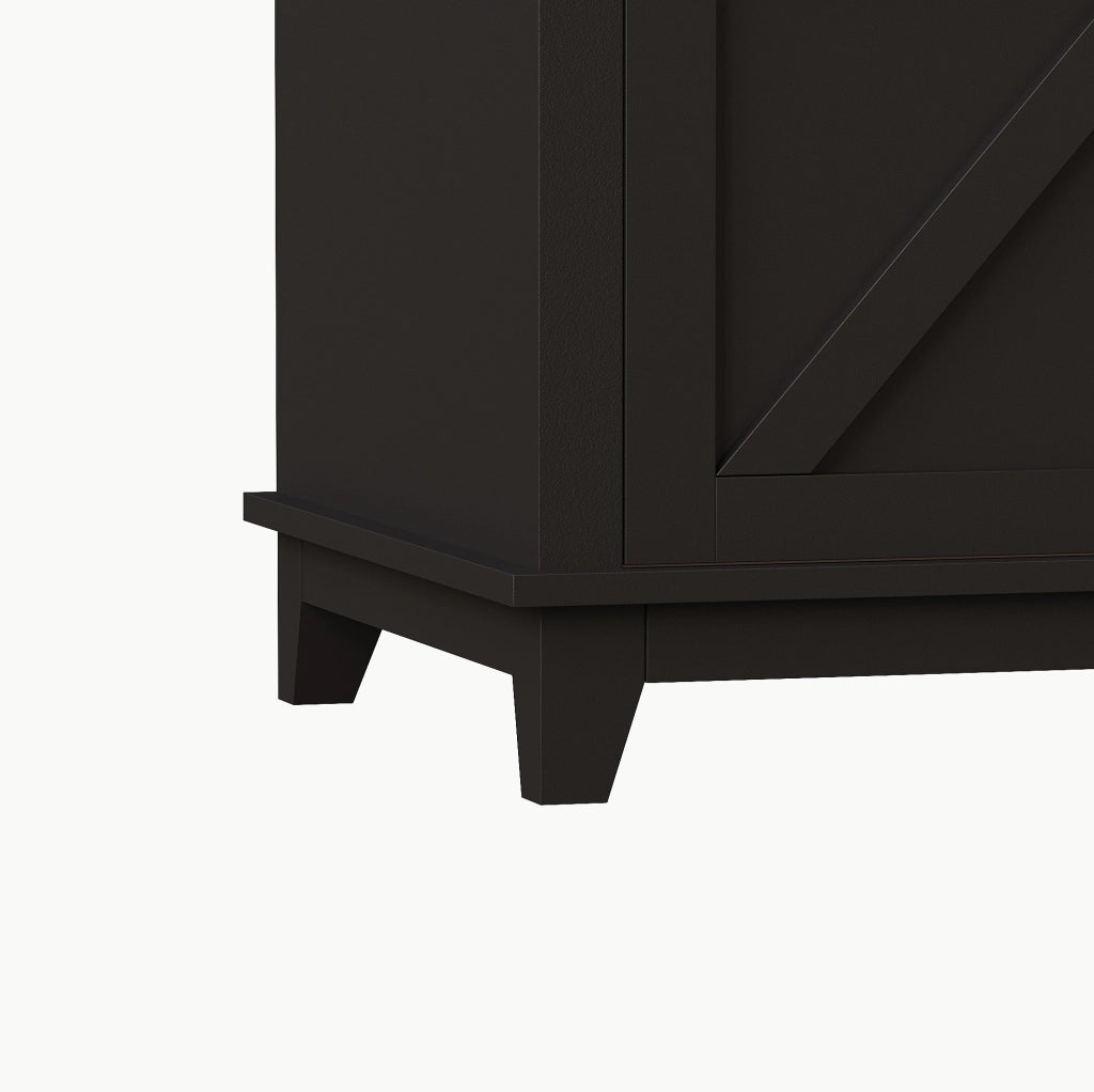 Credenza 105x38.4x180 cm con LED; ante in vetro e ripiani regolabili in MDF e metallo nera
