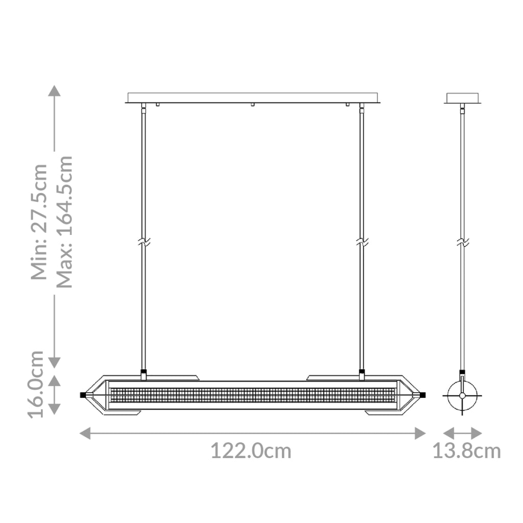 Lampada sospesa Espada cromata 122cm LED 38W Quintiesse