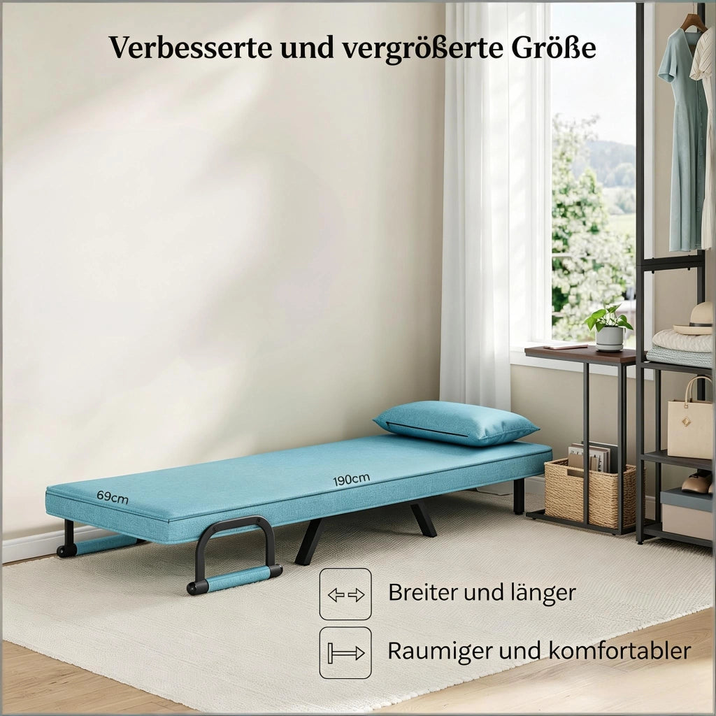 SEDIA LETTO 190x74 cm Blu in lino, metallo e spugna