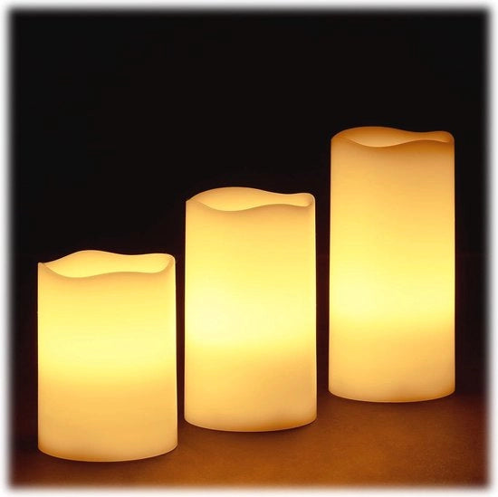 Set di candele LED da 3 - Falso gas, fiamma ondeggiante, alimentato da batteria, Ø 7 cm, colore crema