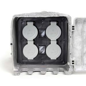 Presa multipla con sensore, effetto pietra, Multipresa per esterno con 4 prese, protezione IP44