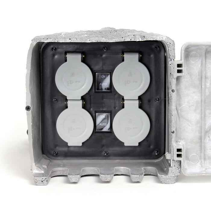 Presa multipla con sensore, effetto pietra, Multipresa per esterno con 4 prese, protezione IP44