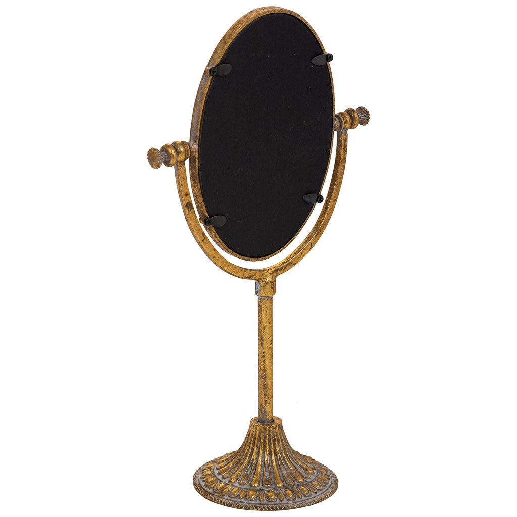 Specchio cosmetico in resina con supporto dorato 17x9,5x30,5h