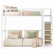 LETTO A CASTELLO 140x200 cm in metallo bianco con scala e armadio