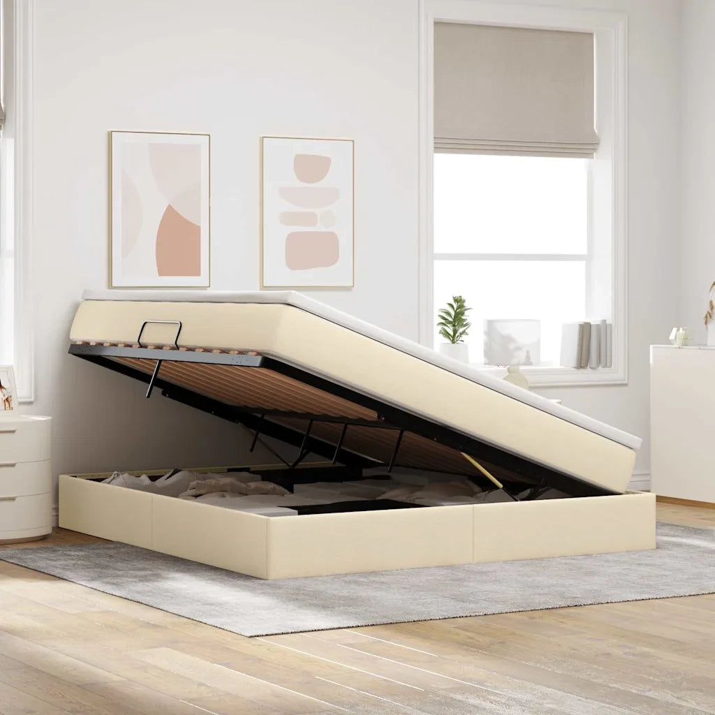 Letto con contenitore e materasso Crema 160 x 200 cm Poliestere