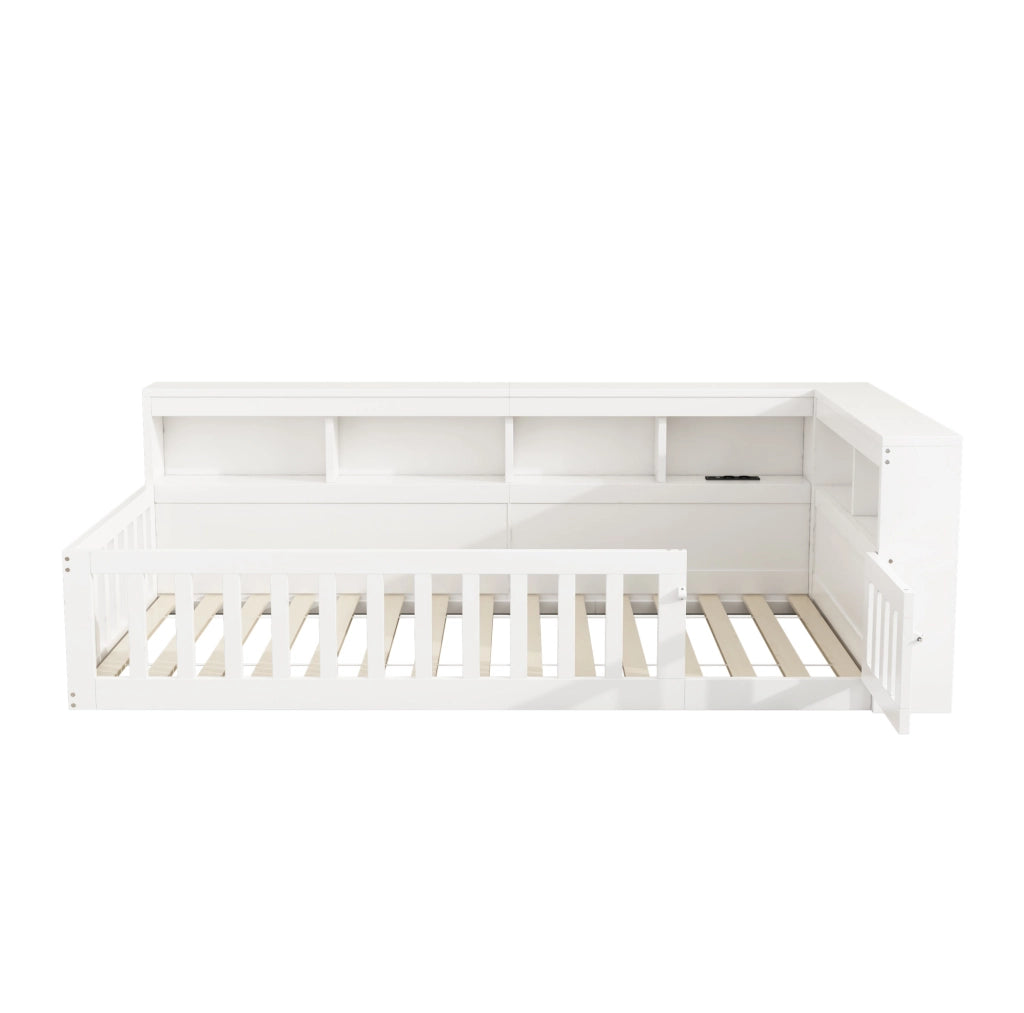 Letto 222.2x113.3x70 cm con prese USB e vano portaoggetti in truciolato e MDF bianco