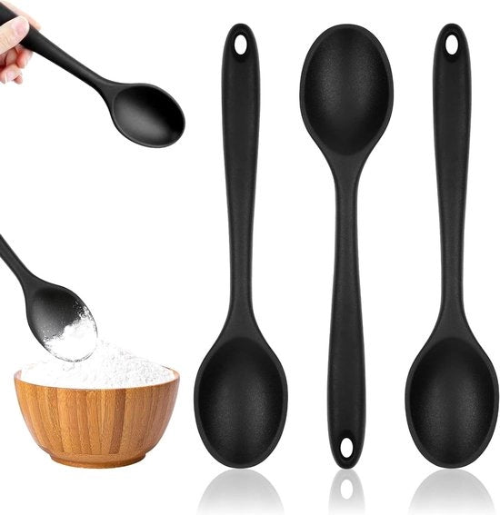 Set di Cucchiai in Silicone da Cottura a 3 Pezzi - Manico Lungo Cucchiaio Piccolo Cottura Cucchiaio da Bakeware - Cottura, Cottura e Mescolatura