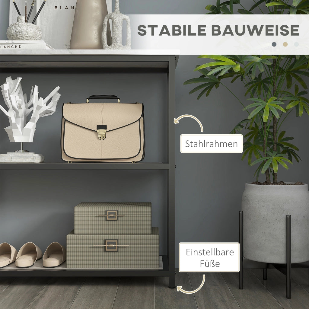TAVOLO consolle 100 x 30 x 80 cm bianco con 2 ripiani aperti in acciaio