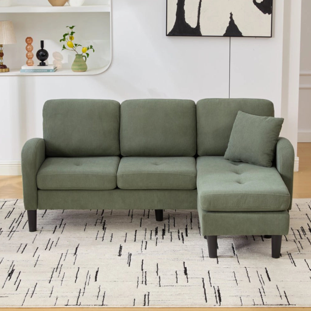 Divano angolare modulare 3 posti con chaise longue reversibile in corda verde