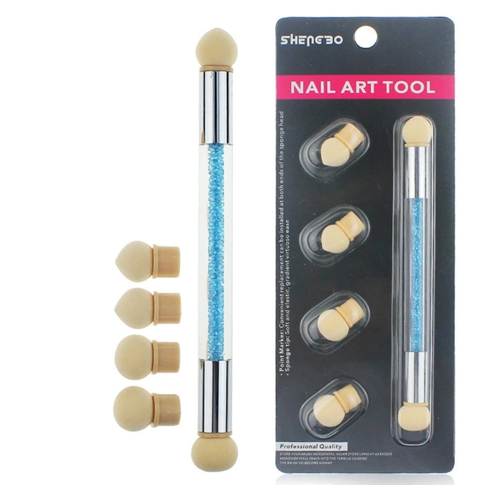 Trade Shop - Set Kit Pennelli Sfumature Punte Gomma Silicone Intercambiabili Nail Art Unghie -