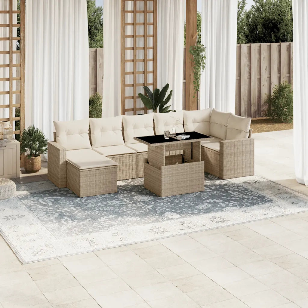 Set Divano da Giardino 8 pz con Cuscini Beige in Polyrattan 3267428