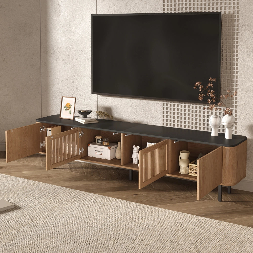 Mobile TV con 2 Ante a Griglia e 4 Vani; Stile Moderno; in MDF e Pannello Truciolare; 190??35??45 cm; Rovere