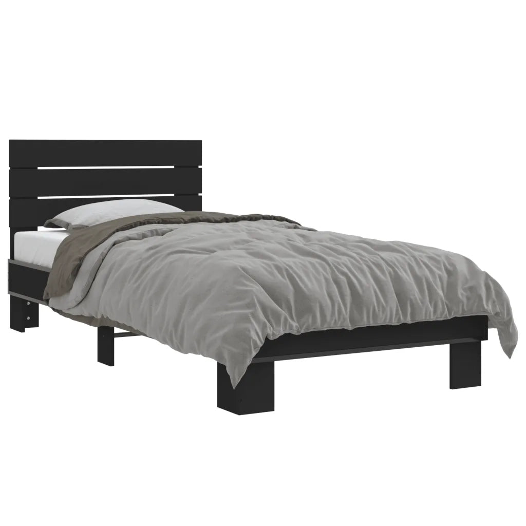 Giroletto-Struttura Letto Nero 90x200 cm in Legno Multistrato e Metallo 223227