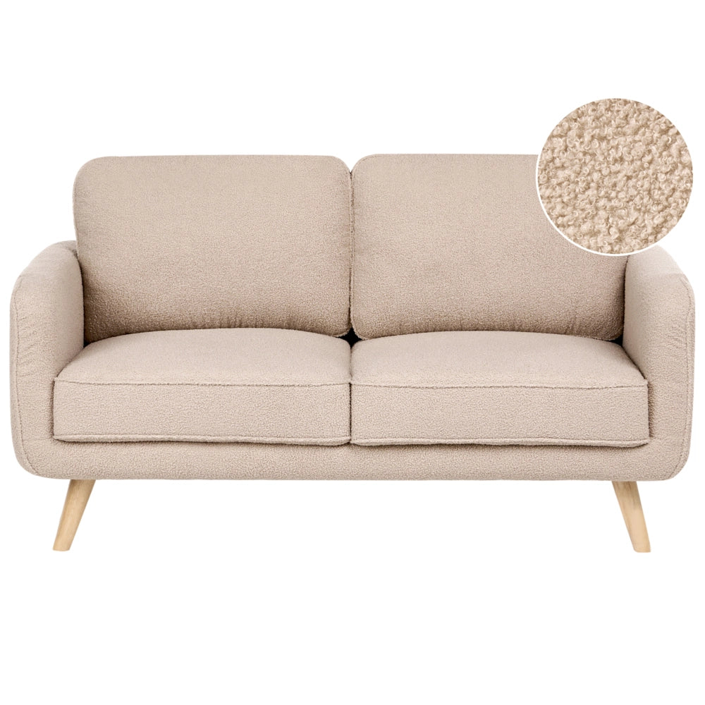 Divano a 2 Posti Beige in Bouclé con Gambe in Legno di Rovere Divanetto in Stile Tradizionale per Soggiorno