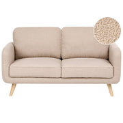 Divano a 2 Posti Beige in Bouclé con Gambe in Legno di Rovere Divanetto in Stile Tradizionale per Soggiorno