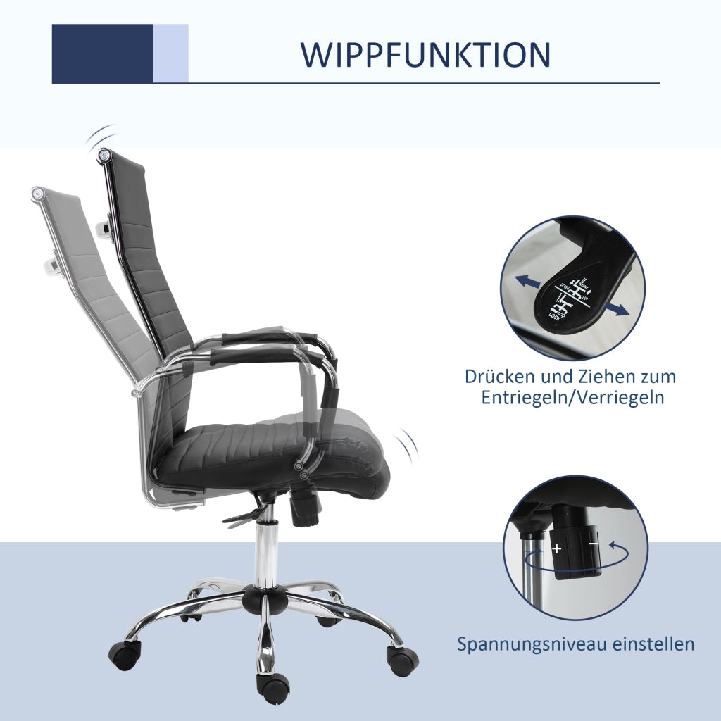 Sedia da ufficio ergonomica con schienale avvolgente altezza regolabile e rotelle in pelle rigenerata nera