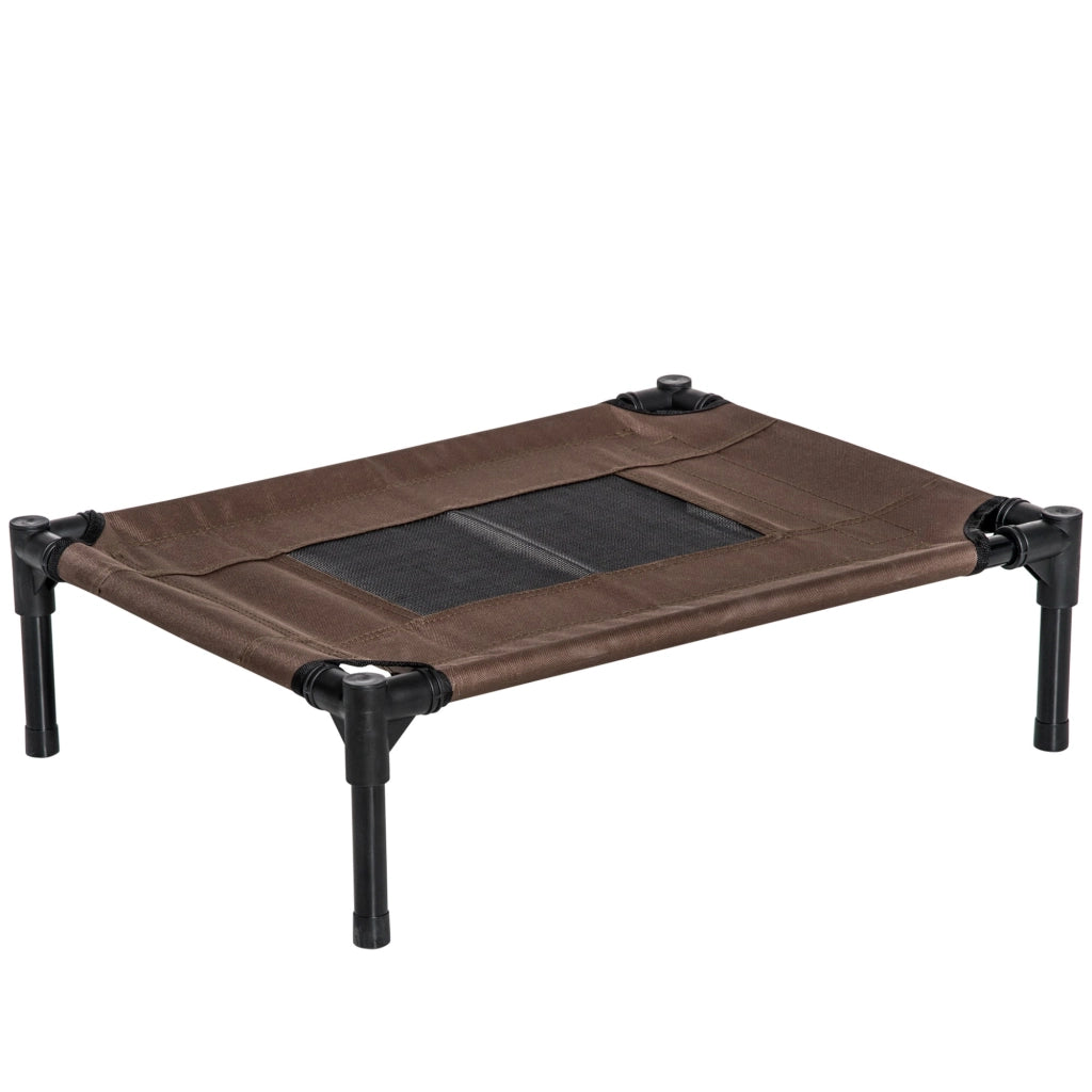 Lettino per Cani Rialzato con Seduta Traspirante 61x46x18 cm in Acciaio e Tessuto Nero e Caffè