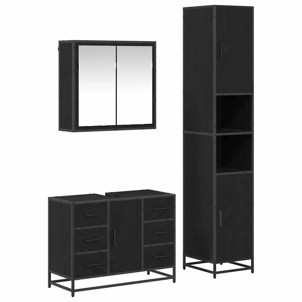 Set di mobili per il bagno 3 pcs Rovere Nero Legno multistrato 3402562
