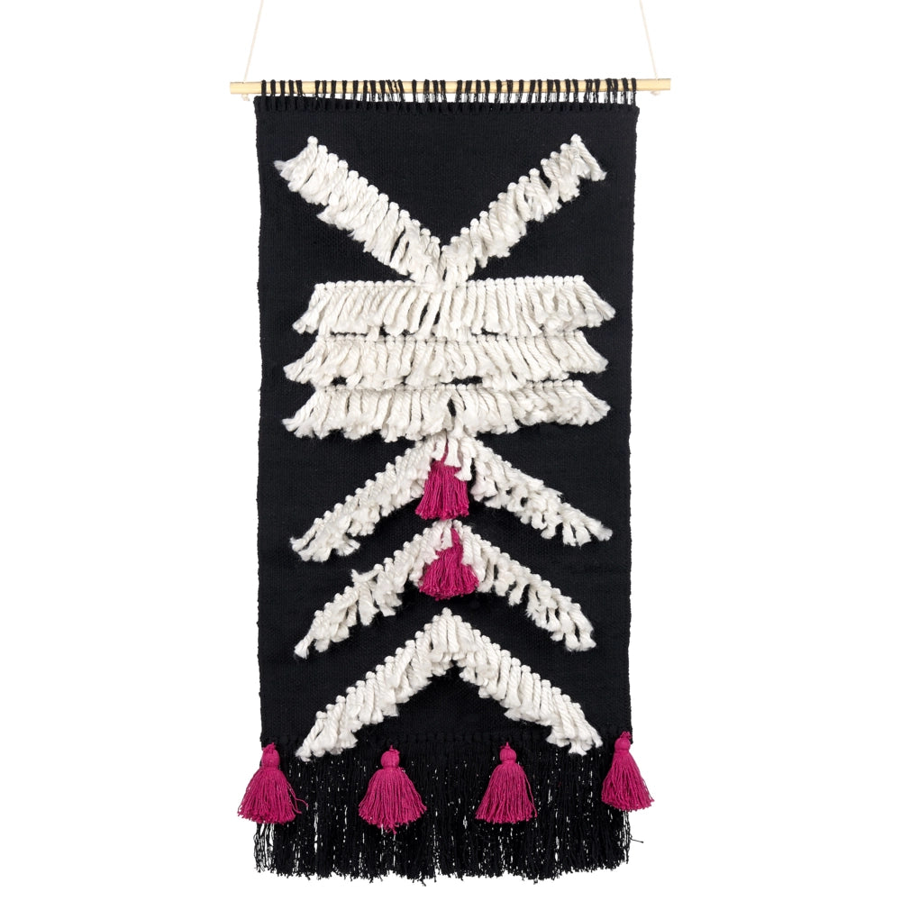 Decorazioni da parete in cotone bianco e nero nappa fatta a mano motivo geometrico boho per soggiorno camera da letto