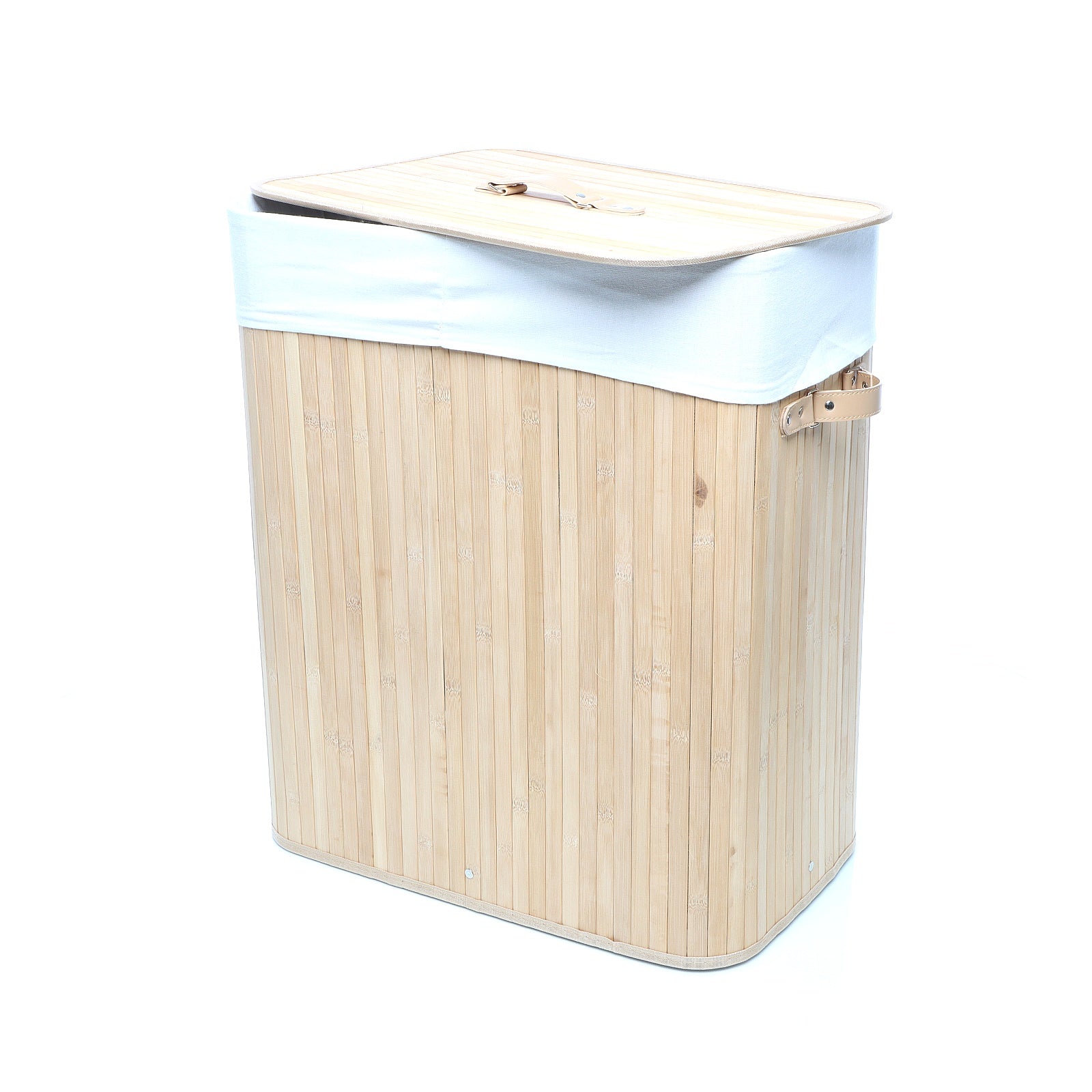 Cesto portabiancheria bambù chiaro 105l, due scomparti, sacco interno rimovibile