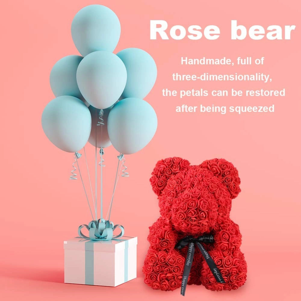 Trade Shop - Orsacchiotto Orsetto Orso Di Rose Con Fiori Artificiali Da 25cm San Valentino -