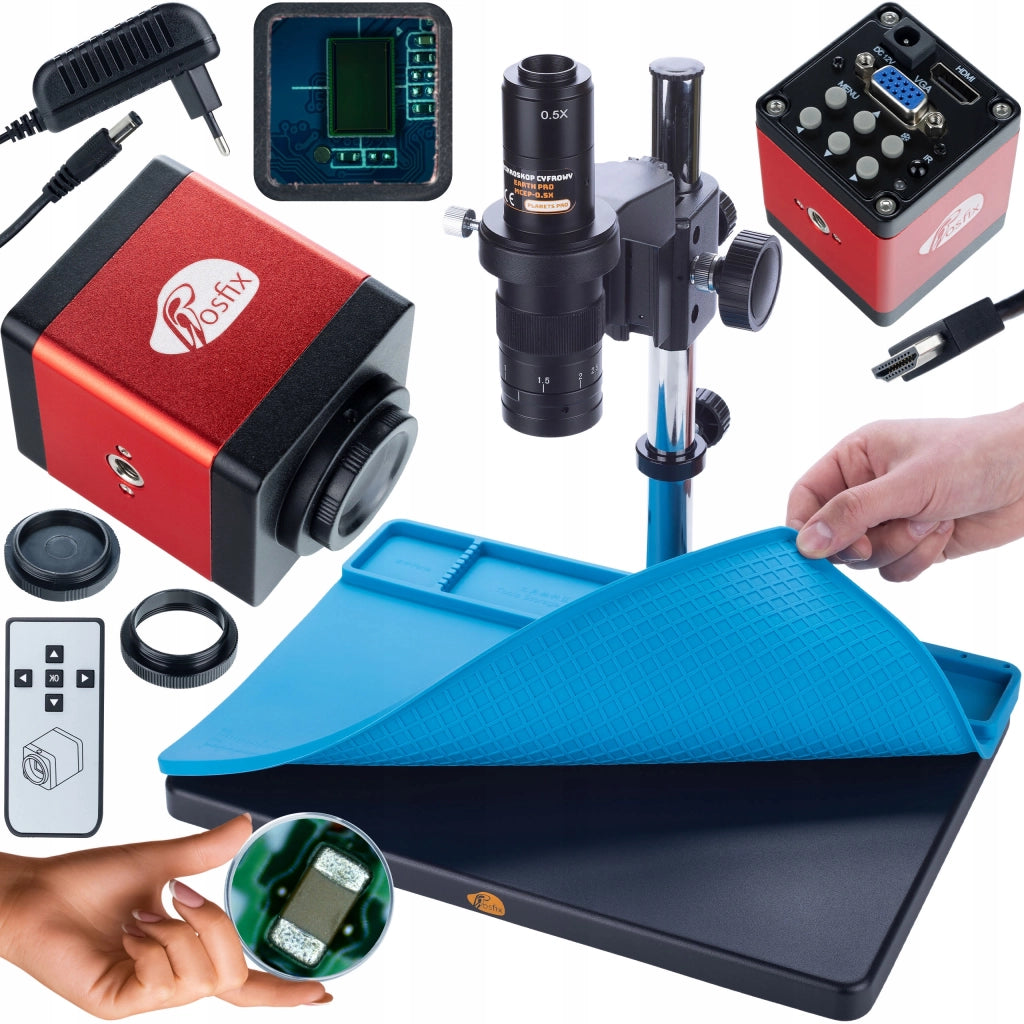 Set Microscopio Digitale Earth Pro MCEP-0.5X + Camera Draco RED PRO KMDRP-HDMI-VGA 2mp + Tappetino Silicone 380x260mm