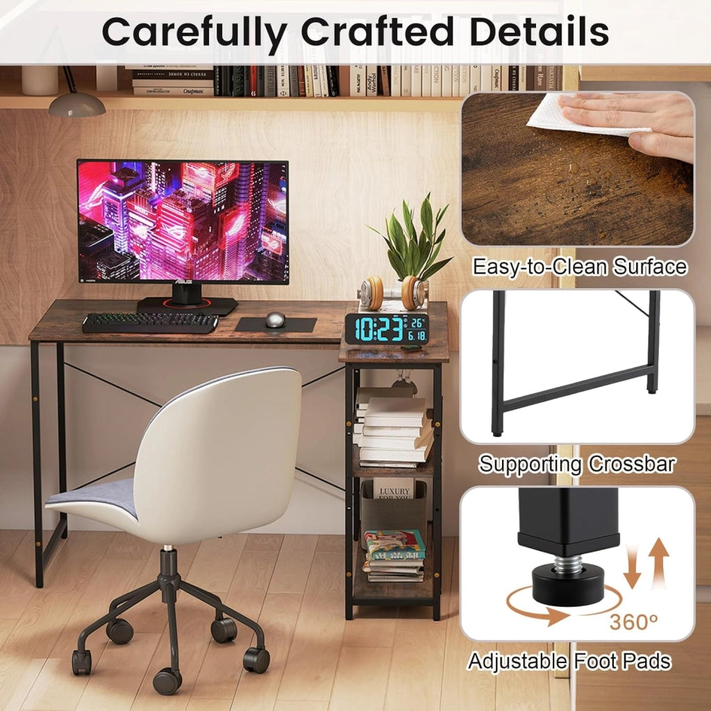 Scrivania a forma di L da 118 cm, tavolo per computer con ripiano reversibile, scrivania ad angolo moderno con ripiano regolabile, per studio, ufficio, marrone