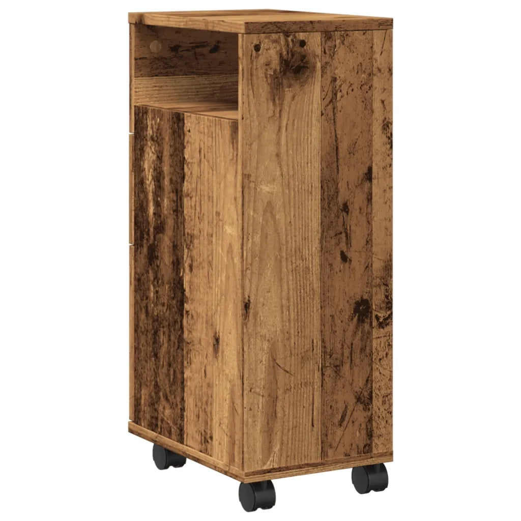 Mobile da Bagno Stretto con Ruote Legno Vecchio in Truciolato