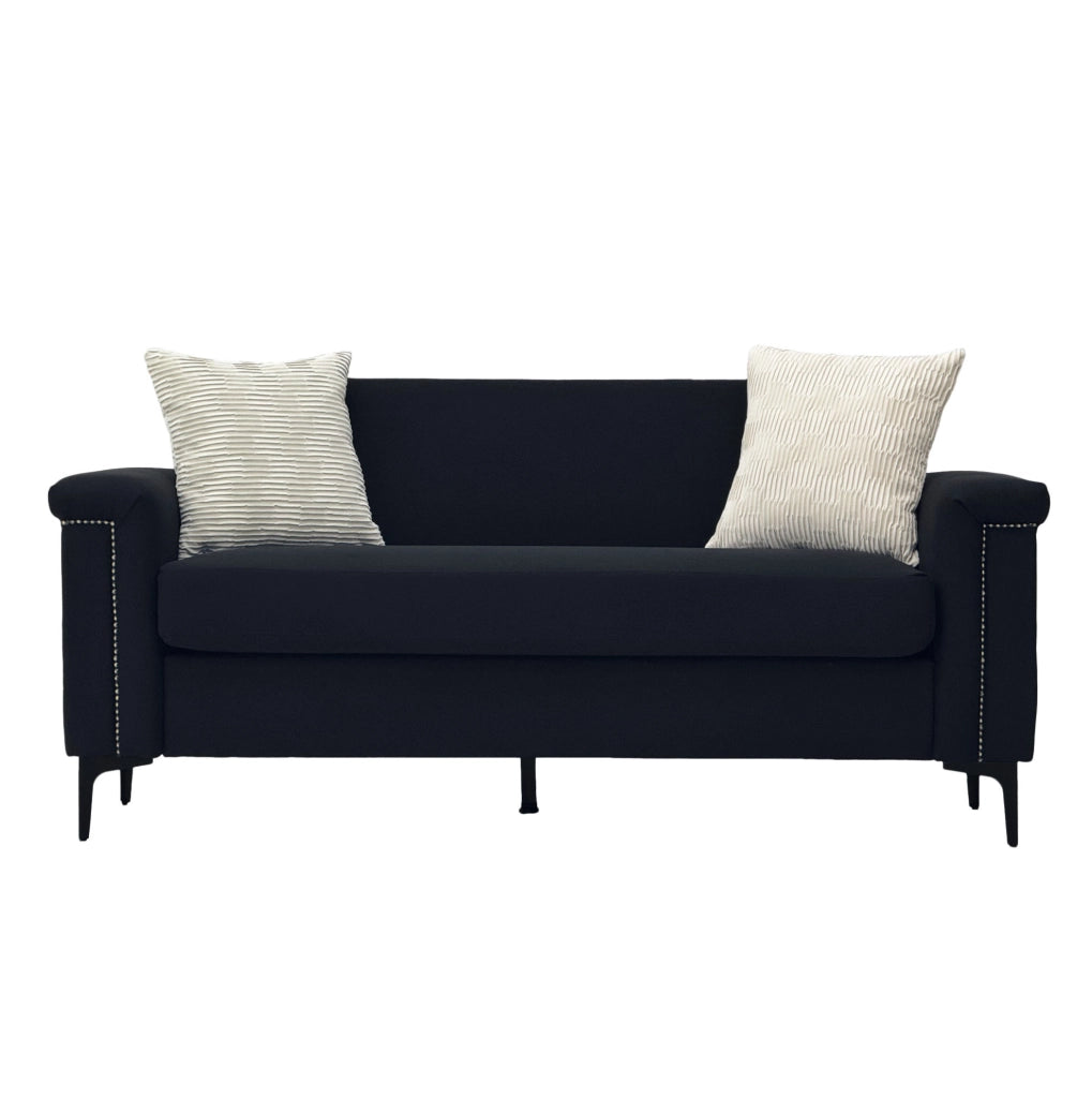 Divano 2 posti stile scandinavo 172×72×82 cm in tessuto di lino nero