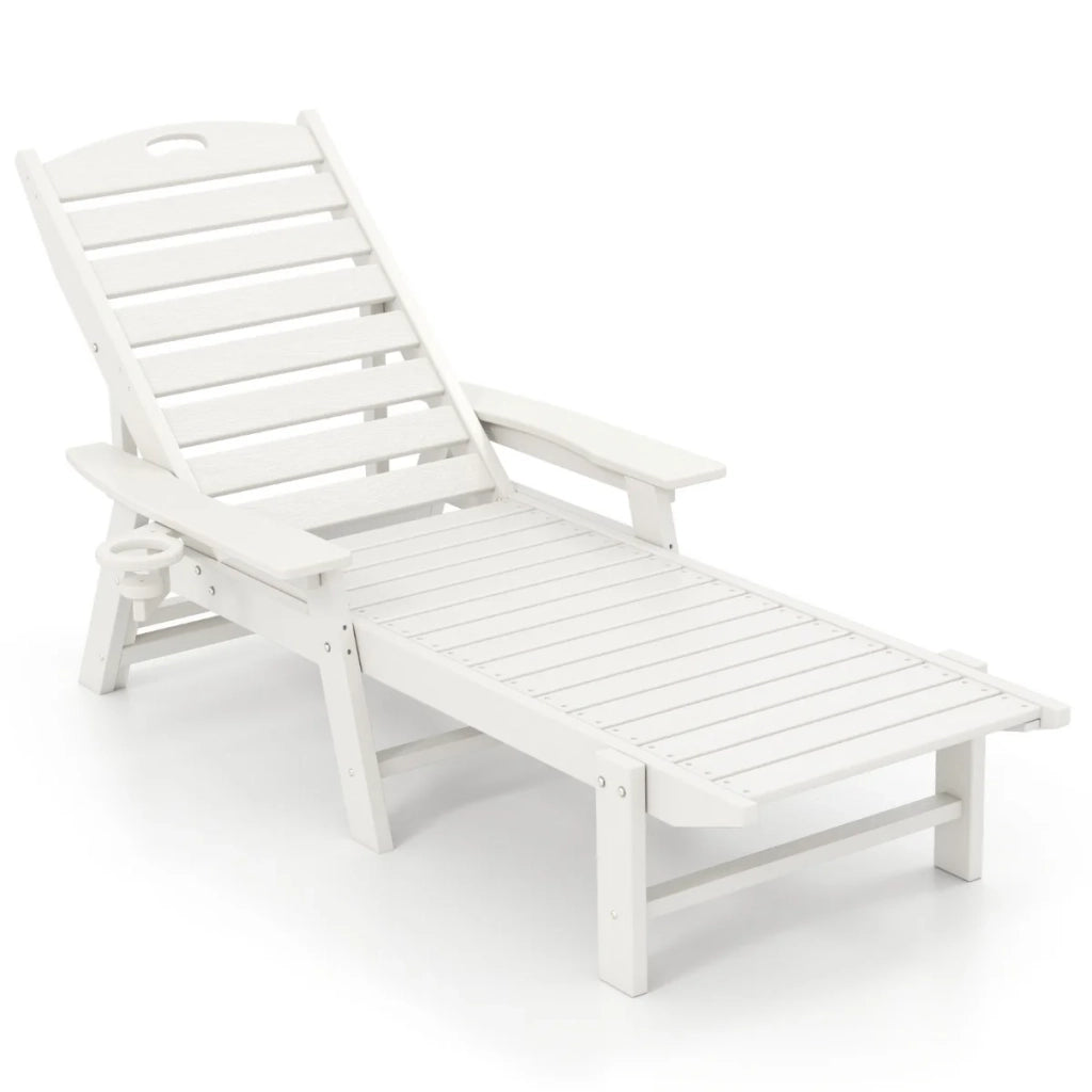 Chaise longue reclinabile con schienale regolabile 196-169 x 75 x 31,5-65 cm comfort ottimale design per esterni in HDPE bianco 20_0011250