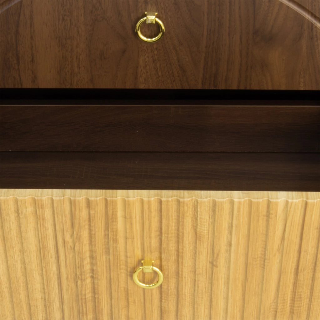 Comò a 6 cassetti effetto legno bicolore con gambe coniche in legno naturale 120 × 40 × 81 cm