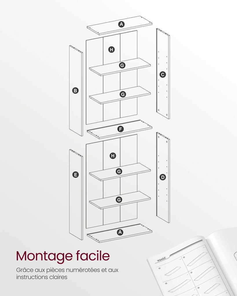 Libreria/mobile contenitore a 6 ripiani per soggiorno ufficio camera da letto stile scandinavo 40 x 24 x 1785 cm marrone 12_0004251