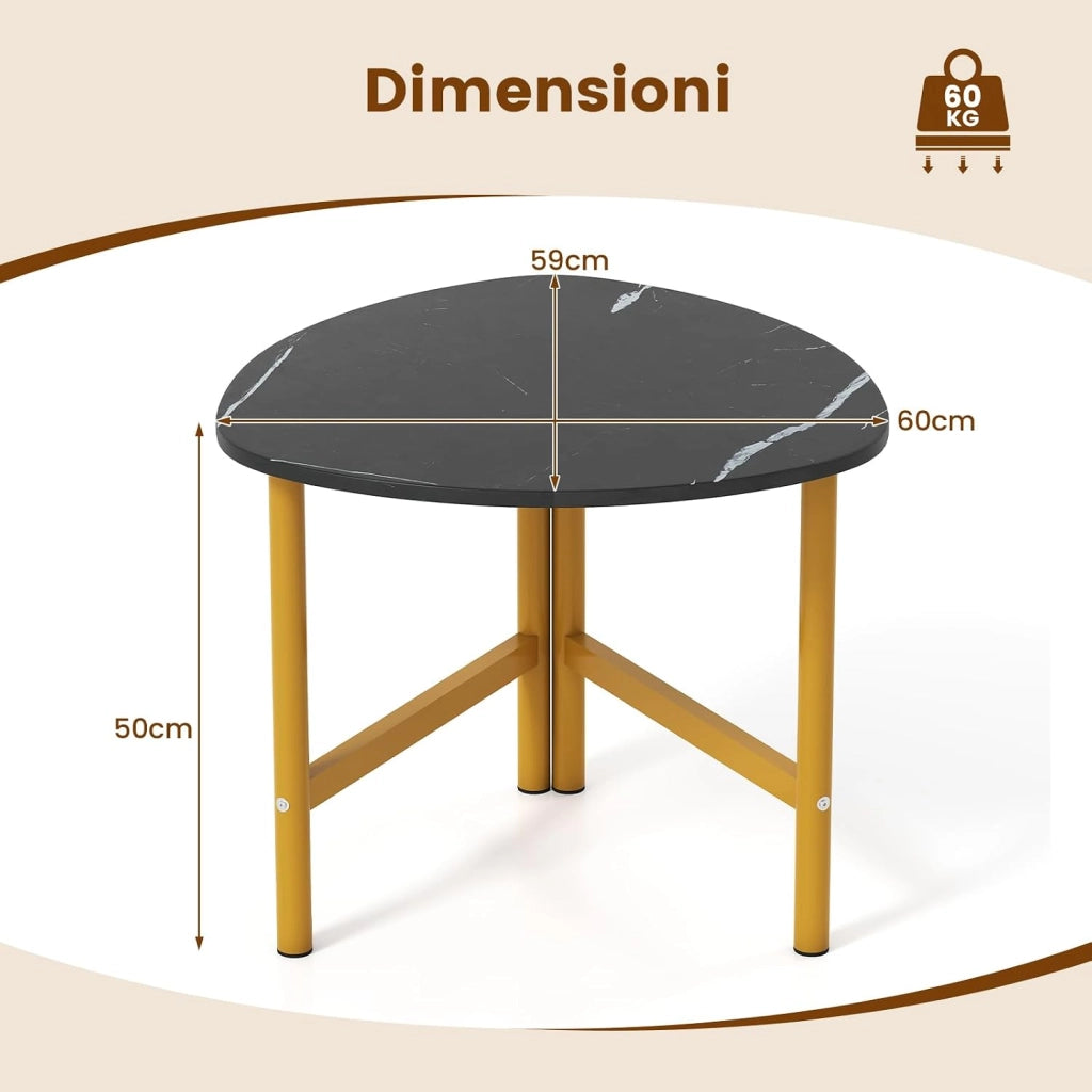 Tavolino da Salotto con Ampio Piano, Struttura Triangolare in Metallo e Piedini Regolabili, Tavolino da Caffè in Legno per Soggiorno, Camera da Letto e Studio, 60 X 59 X 50 CM (Nero)