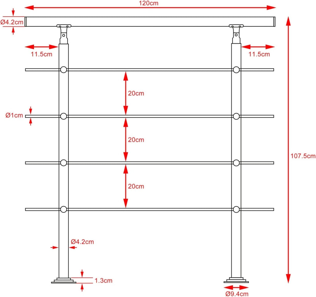 Ringhiera per scale acciaio 120cm 4 traverse interno esterno corrimano da parete parapetto