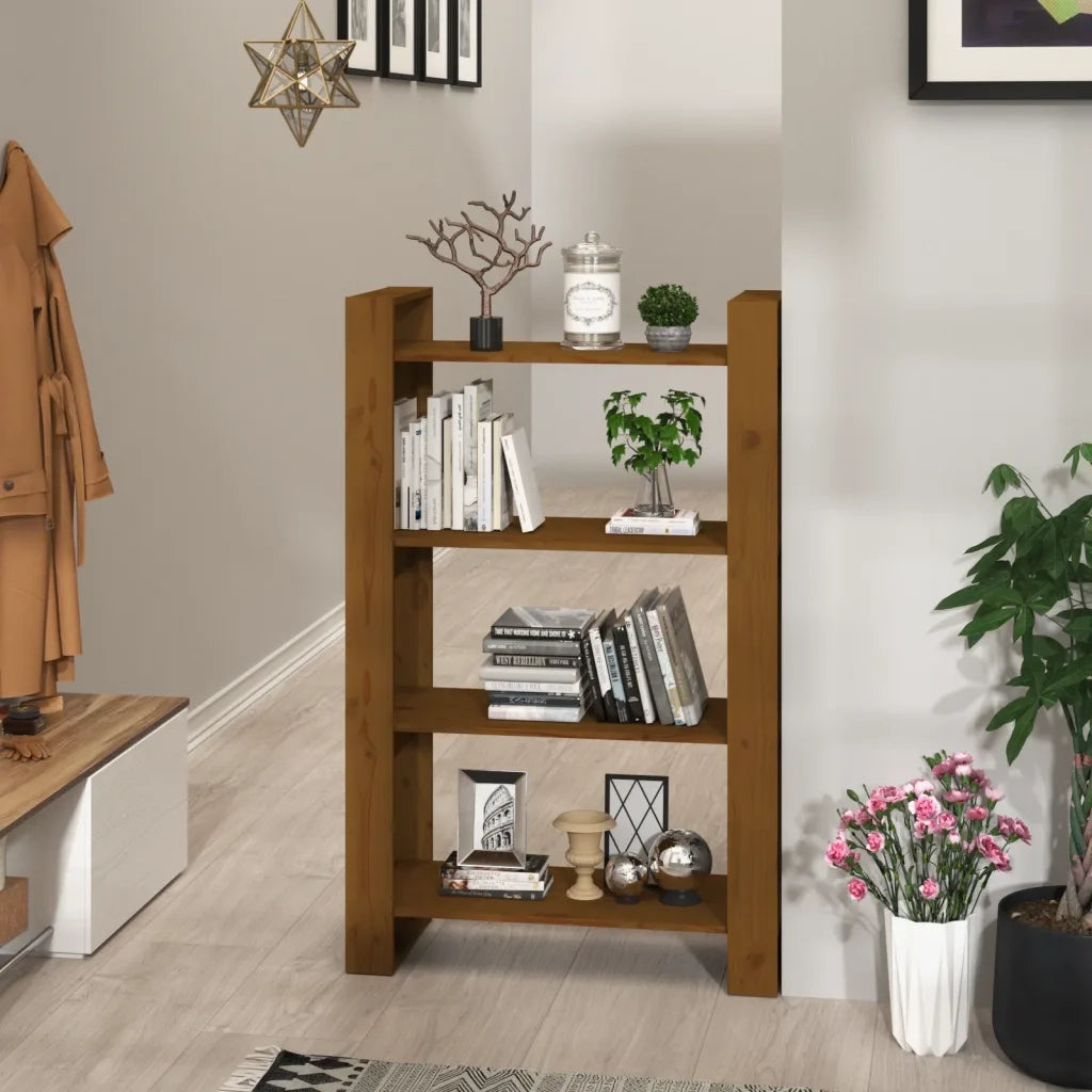 Libreria Divisorio-Scaffale per Libri-Mobile di Stoccaggio Ambrato 80x35x125 cm Legno Massello di Pino