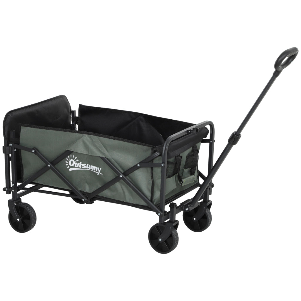 EasyComfort Carrello da Giardino da 72L Pieghevole con Pannello Apribile, in Acciaio e Poliestere, 114x46x65-92 cm, Verde