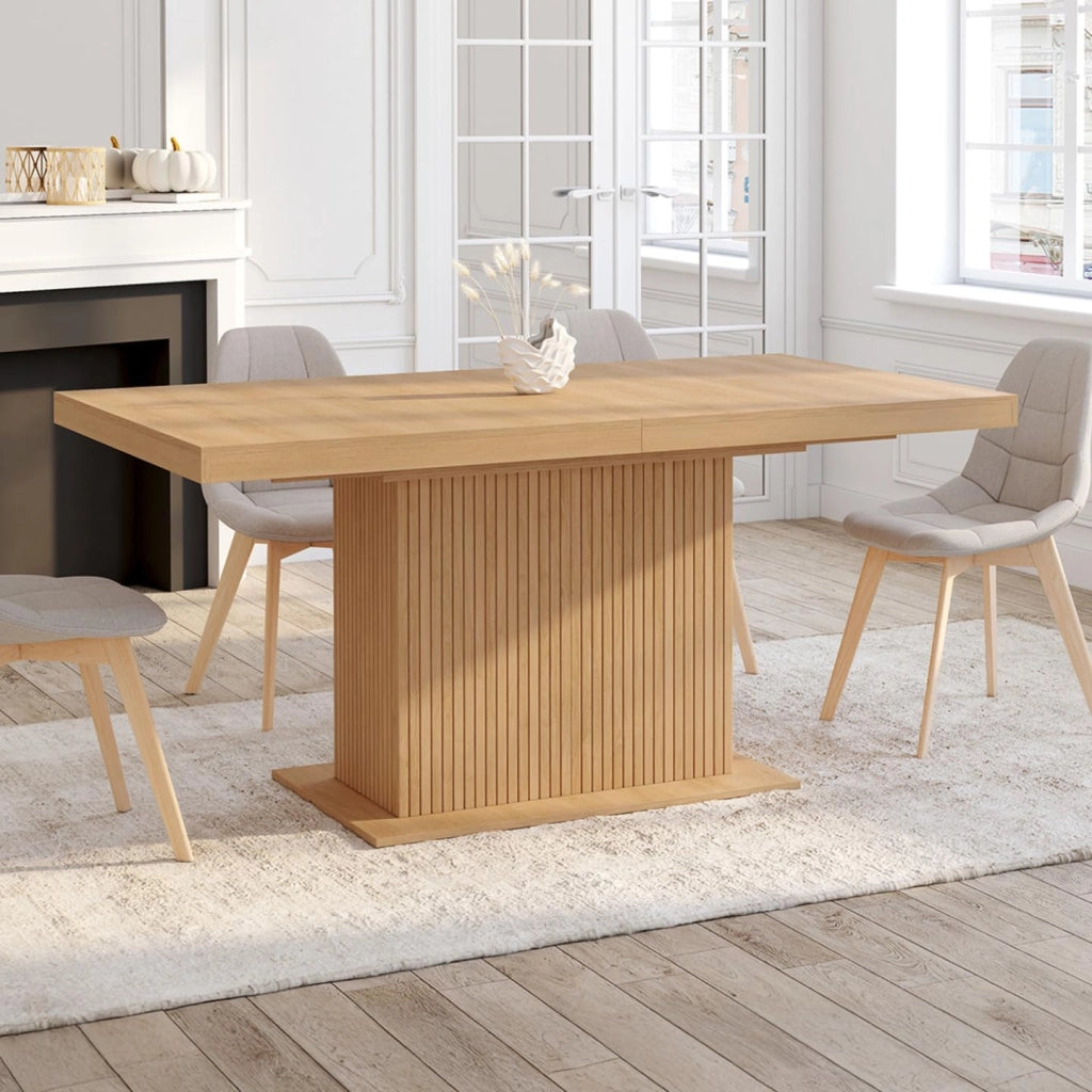 JULIETTE Tavolo da pranzo allungabile per 6-10 persone con doghe in legno e contenitore 160-200 cm