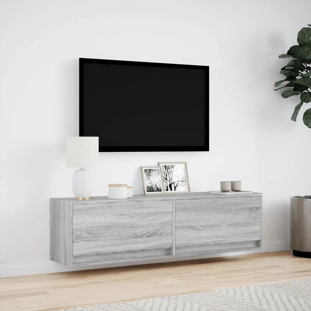 Mobile TV a Parete con Luci LED Grigio Sonoma 140x31x38 cm 852374